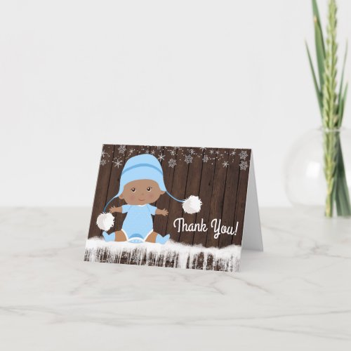 Boy Snowflake Ethnic Baby Shower Thank You Cards