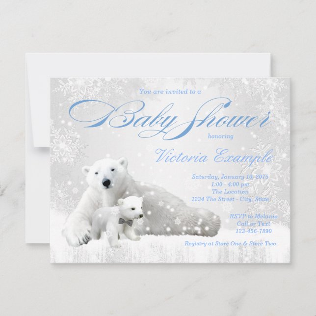 Boy Snowflake Winter Bear Baby Shower Invitations (Front)