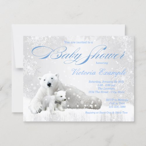 Boy Snowflake Winter Bear Baby Shower Invitations