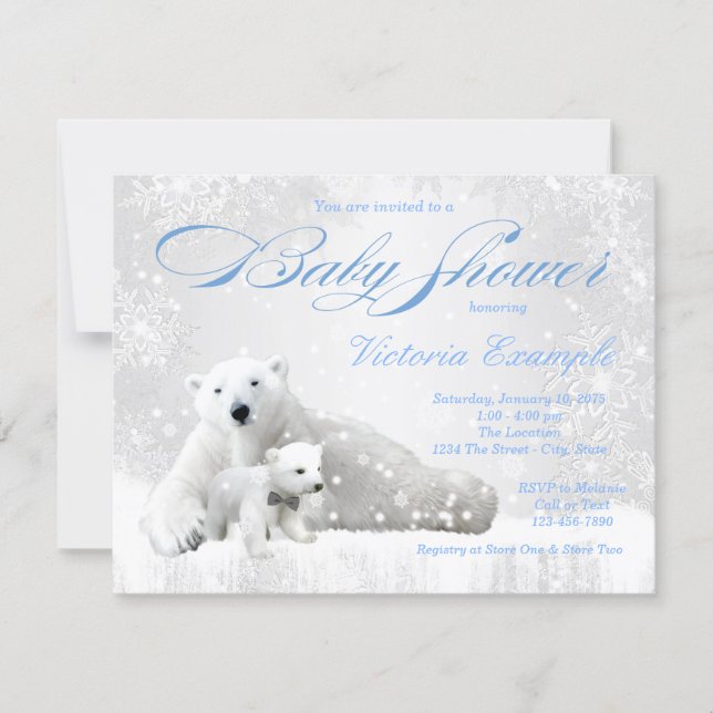 Boy Snowflake Winter Bear Baby Shower Invitations (Front)