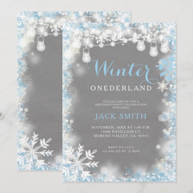 Boy Snowflakes Winter Onederland birthday Invitation (Front/Back)