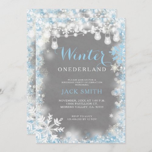 Boy Snowflakes Winter Onederland birthday Invitation