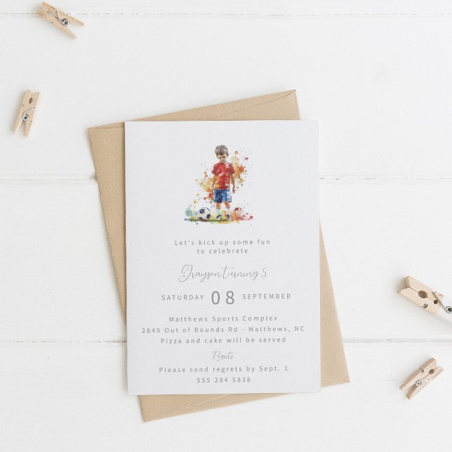 Boy Soccer Birthday Party Invitation - Watercolor (Creator Uploaded)