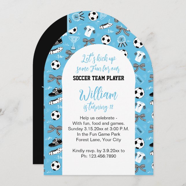 Boy Soccer Player birthday party blue Invitation (Front/Back)