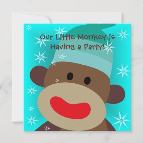 Boy Sock Monkey Birthday Invitation