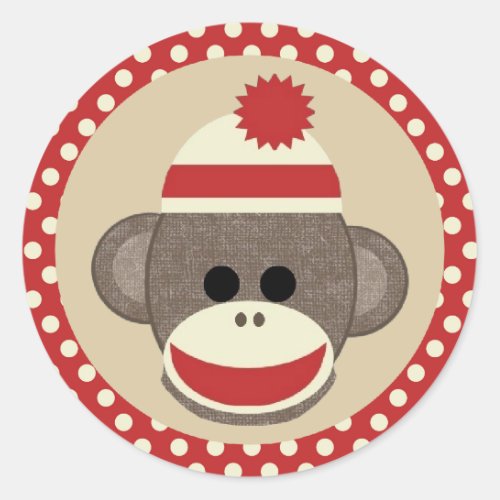 Boy Sock monkey round sticker