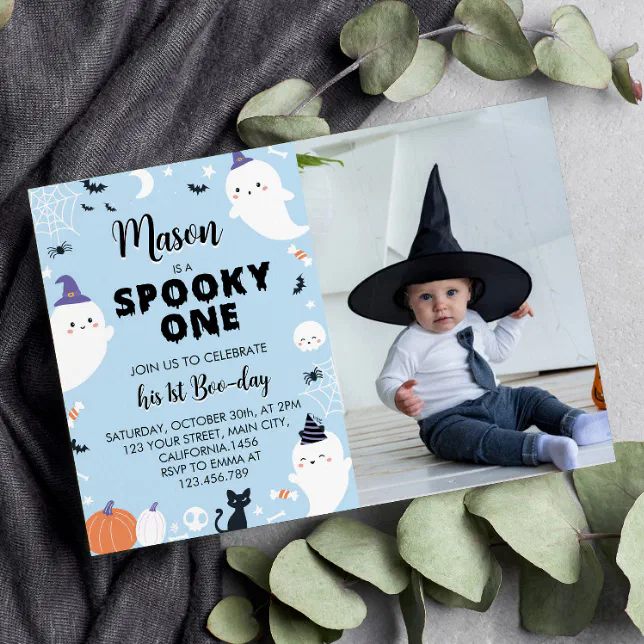 Boy Spooky One Ghost 1st Birthday Invitation | Zazzle