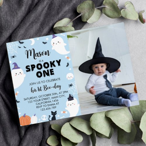 Boy Spooky One Ghost 1st Birthday Invitation