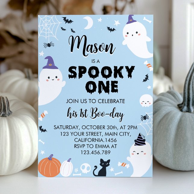Boy Spooky One Ghost First Birthday Invitation (Creator Uploaded)