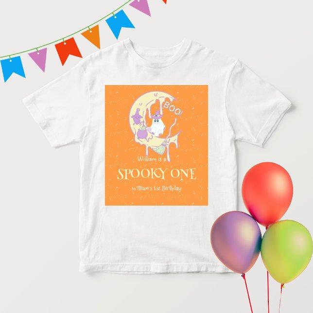 Boy Spooky One Ghost Moon Halloween 1st Birthday Baby T-Shirt (Creator Uploaded)
