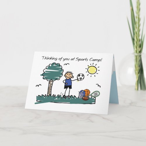 Boy Sports Camp Stick Figure Thinking of You Card