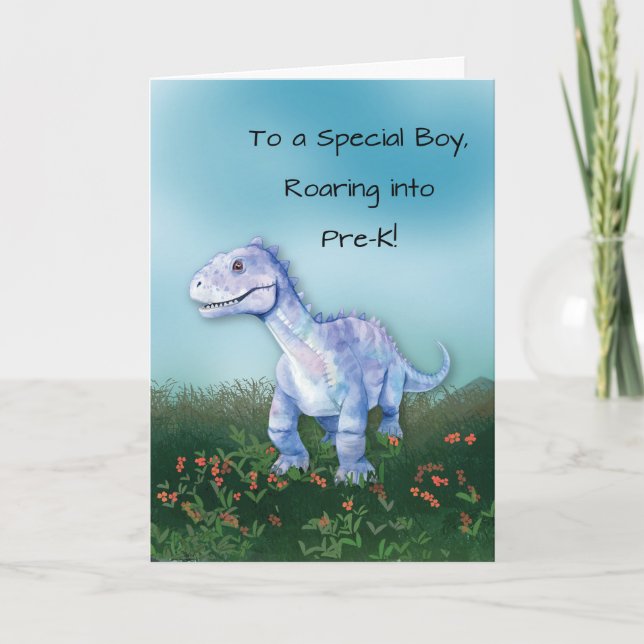 Boy Starting Pre-K Dinosaur Card (Front)