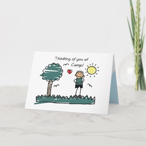 Boy Stick Figure Summer Camp Thinking of You Card