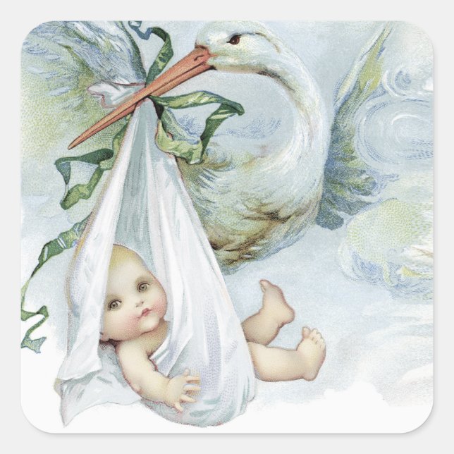 Boy Stork Baby Shower Favor Stickers (Front)