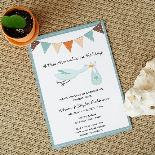 Boy Stork Baby Shower Invitation