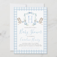 Boy Stork Baby Shower Preppy Gingham Blue