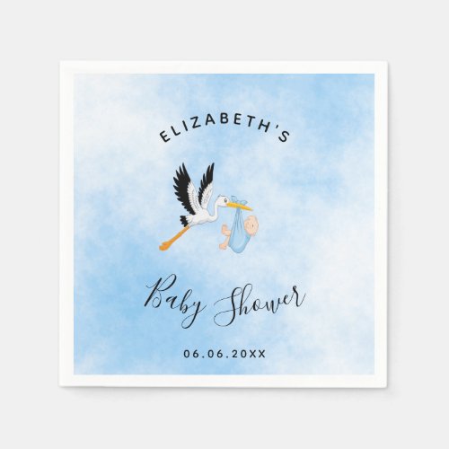 Boy stork blue cute baby shower napkins