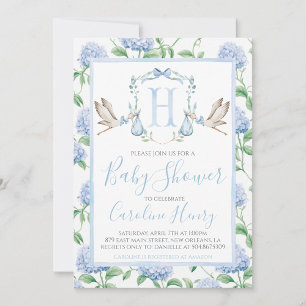 Boy Stork Crest Baby Shower Invitation