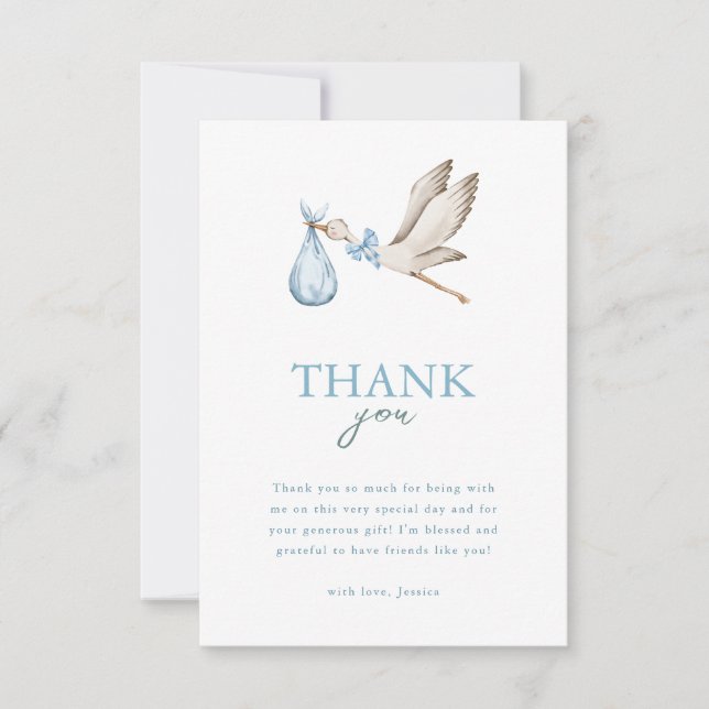 Boy Stork It Takes A Village Winter Baby Shower Thank You Card (Front)