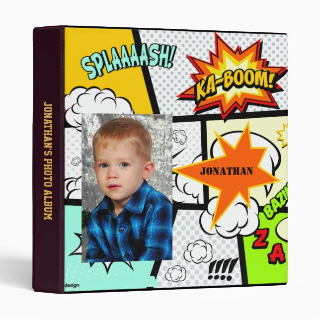 Boy Super Hero Custom Kids Photo Album 3 Ring Binder (Front/Spine)