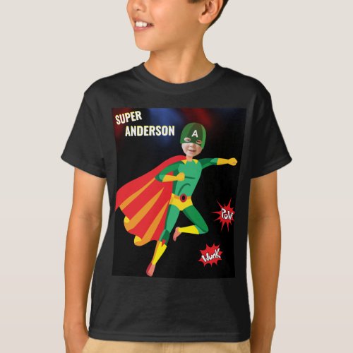 Boy Superhero Fun Birthday Green Flying Amazing T_Shirt