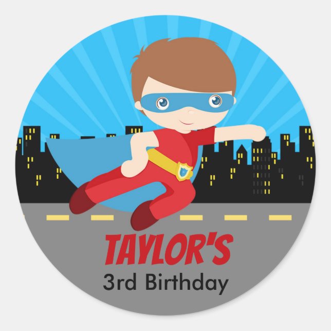 Boy Superhero Stickers Kids Birthday Party Favors (Front)