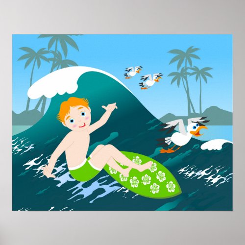Boy surfs  big wave Birthday Party Poster