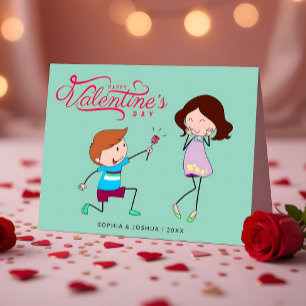 Boy Surprises Girl Illustration Valentine’s Day Card