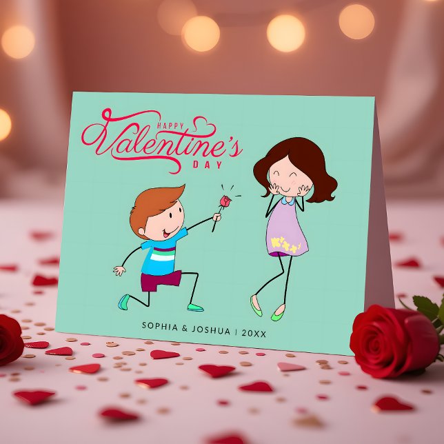 Boy Surprises Girl Illustration Valentine’s Day Card (Creator Uploaded)