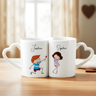 Boy Surprises Girl Valentine’s Day Gift Couple Coffee Mug Set