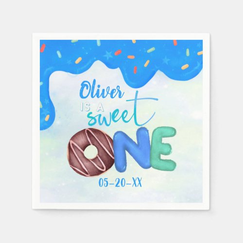 BOY Sweet One Pink Frosting First Birthday Napkins
