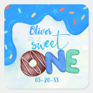 BOY Sweet One Pink Frosting First Birthday Square Sticker