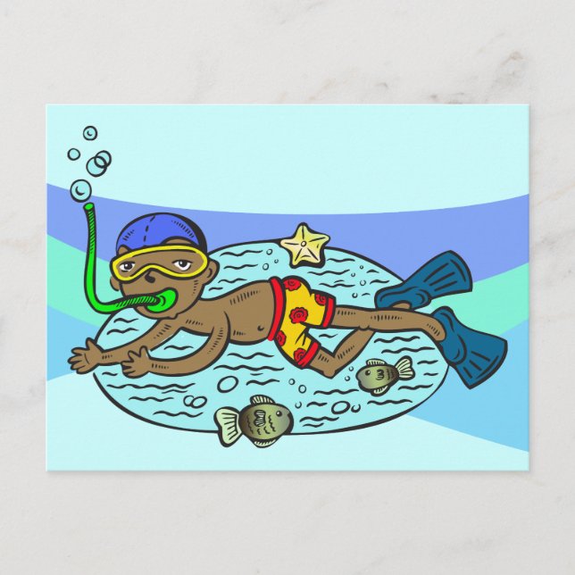 Boy Swimming With Fish Postcard (Front)
