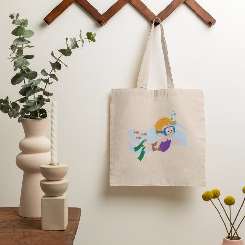 Boy Swimming With Fish Tote Bag