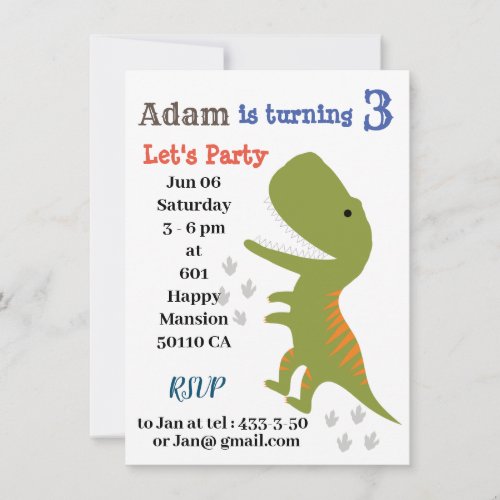 Boy T_rex Personalize Birthday Invitation