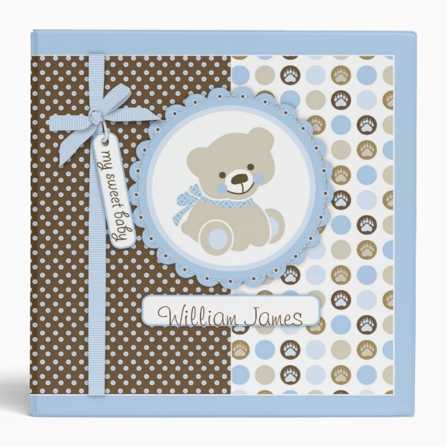 Boy Teddy Bear 2 in. Photo Album B 3 Ring Binder (Front)