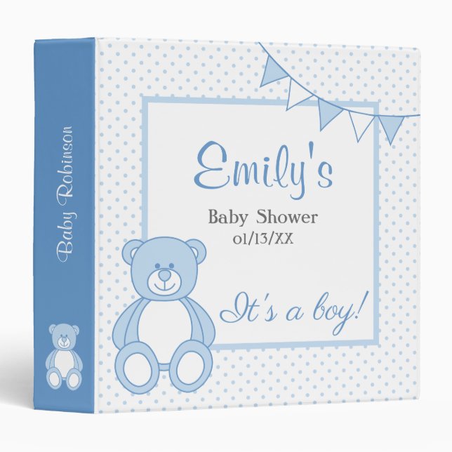 Boy Teddy Bear Baby Book Binder (Front/Spine)