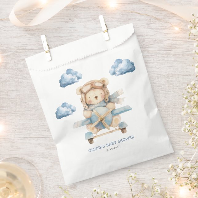 Boy Teddy Bear Baby Shower Favor Bag (Clipped)