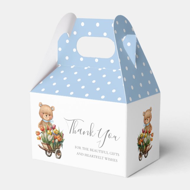 Boy Teddy Bear Baby Shower Floral Rustic Blue   Favor Boxes (Front Side)