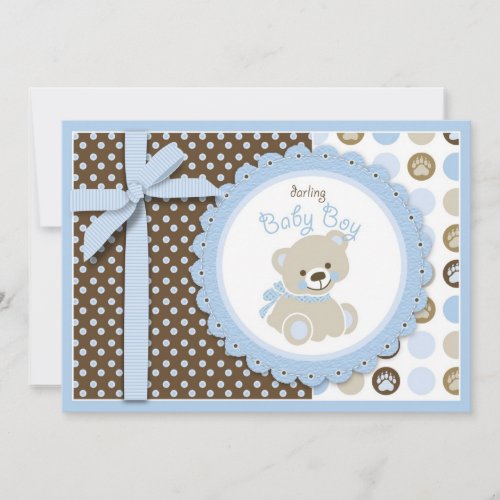 Boy Teddy Bear Baby Shower Invitation Card