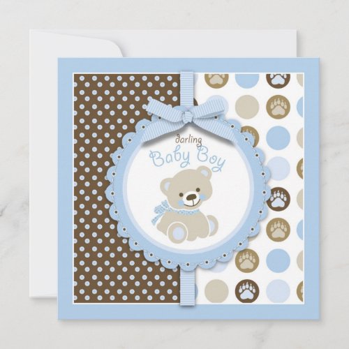 Boy Teddy Bear Baby Shower Invitation Square