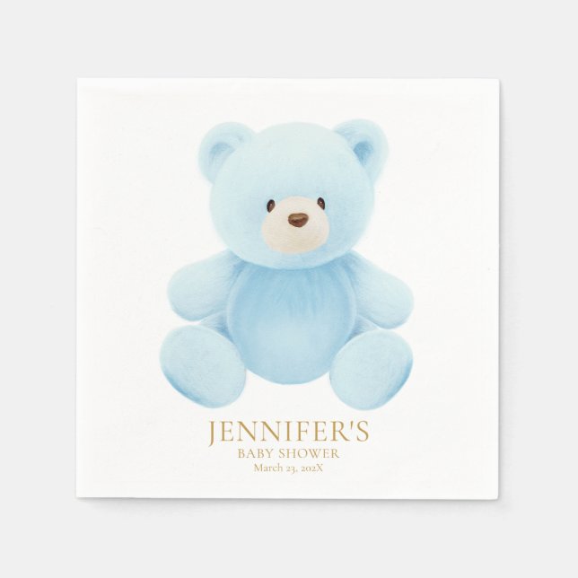 Boy Teddy Bear Baby Shower Napkins (Front)
