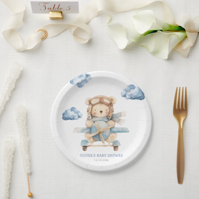 Boy Teddy Bear Baby Shower Paper Plates (Wedding)