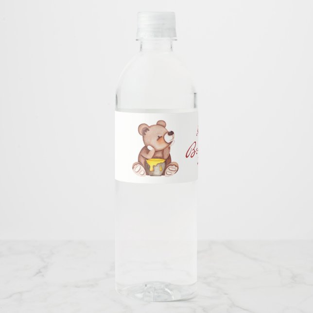 Boy Teddy Bear  Baby Shower Water Bottle Label (Front)