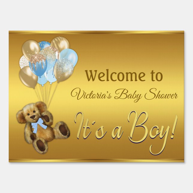 Boy Teddy Bear Baby Shower Yard Sign (Front)