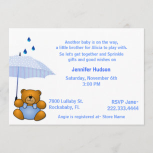 Boy Teddy Bear Baby Sprinkle Shower Invitation