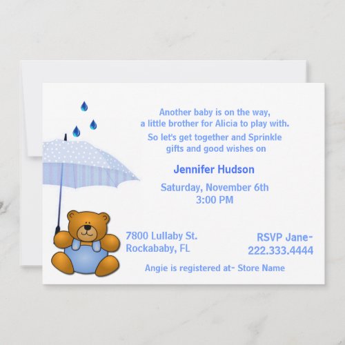 Boy Teddy Bear Baby Sprinkle Shower Invitation