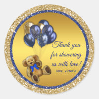 Boy Teddy Bear Balloon Baby Shower Favor Stickers