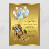 Boy Teddy Bear Balloon Baby Shower Invitation