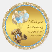 Boy Teddy Bear Balloon Baby Shower Stickers